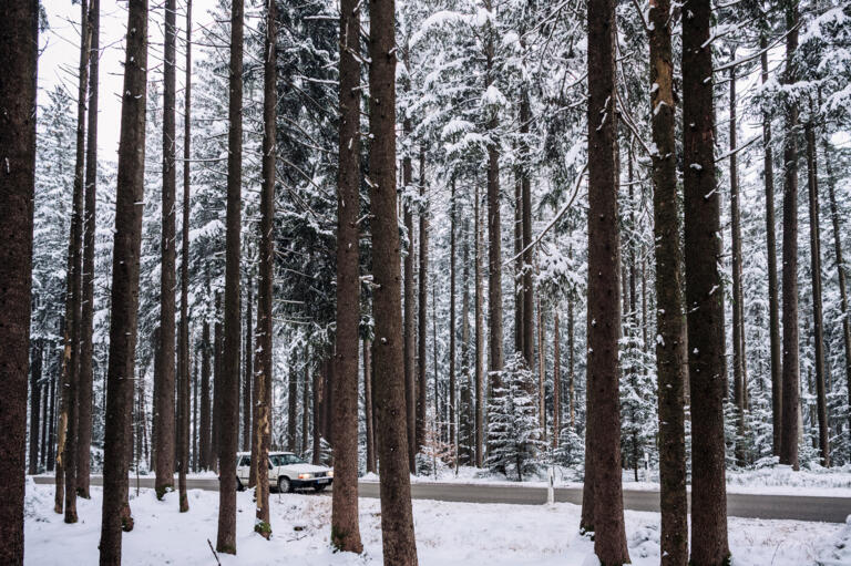 Martin Mayr zusammen mit seinem Volvo Polar in verschneiter Landschaft